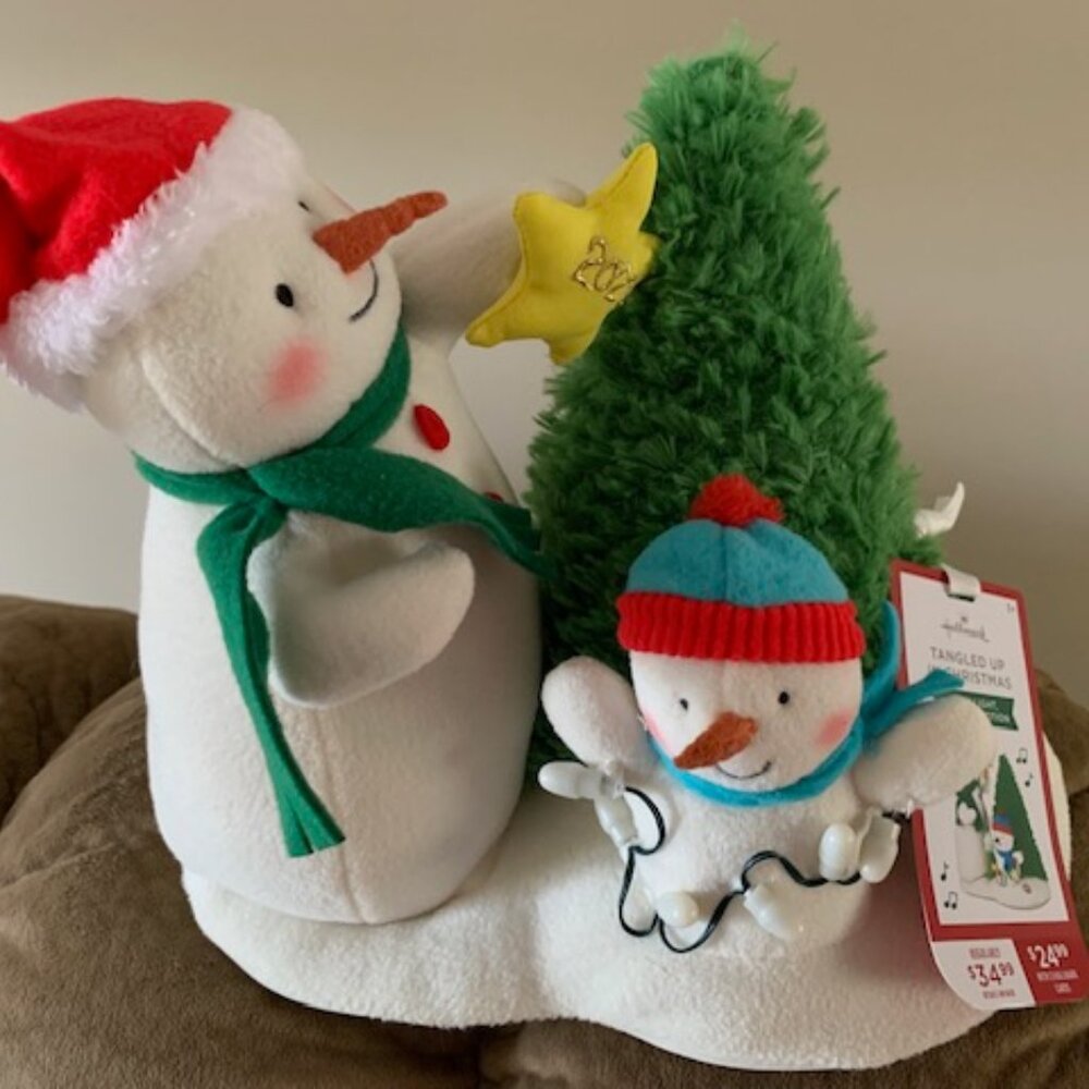 Hallmark 2021 Plush Snowman titled "Tangled Up In Christmas"